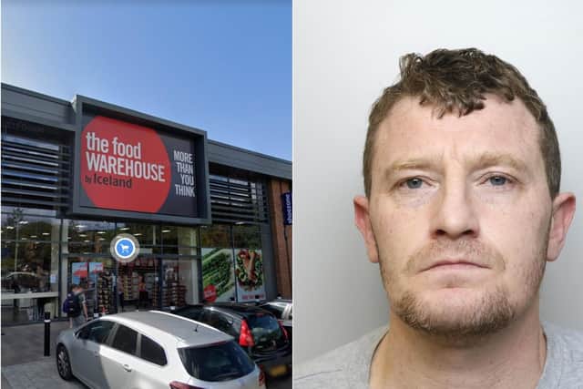 Simon Carlin spat in a police officer's face and said 'I hope you get AIDS' during a violent outburst at the Iceland store in Kirkstall, Leeds.