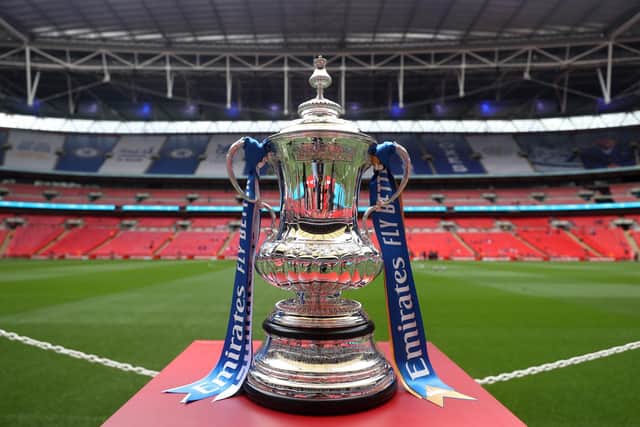 The FA Cup trophy ahead of the 2021 final between Leicester City and Chelsea. Pic: Eddie Keogh.
