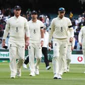 Sorry start: England's  Joe Root looks dejected at the end of play during day one of the third Ashes Test at the Melbourne Cricket Ground.