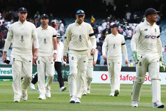 Sorry start: England's Joe Root looks dejected at the end of play during day one of the third Ashes Test at the Melbourne Cricket Ground.