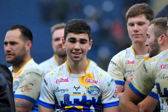 Jack Sinfield, centre, after the Boxing Day game. Picture by Steve Riding.