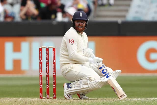 England's Jonathan Bairstow reacts after being caught by Cameron Green off the bowling of Mitchell Starc. Picture: Jason O'Brien/PA