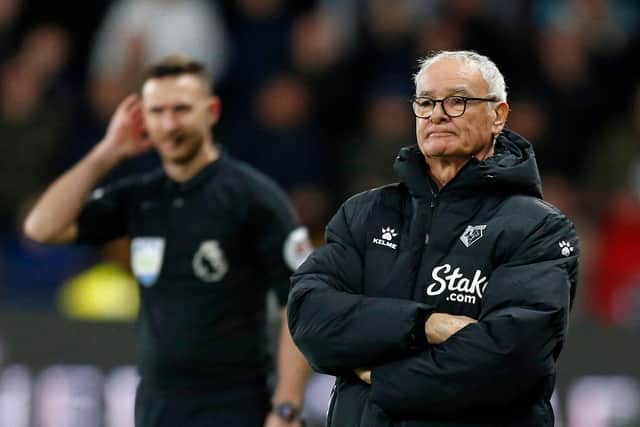 HOME REVERSE: Watford boss Claudio Ranieri looks on as his Hornets side are stung 4-1 by West Ham at Vicarage Road. Photo by IAN KINGTON/AFP via Getty Images.