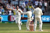 Australia's Scott Boland celebrates the wicket of England's Jack Leach during day two in Melbourne. Picture: Jason O'Brien/PA