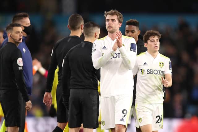 Leeds United's Patrick Bamford saltues the Elland Road crowd. Pic: Getty