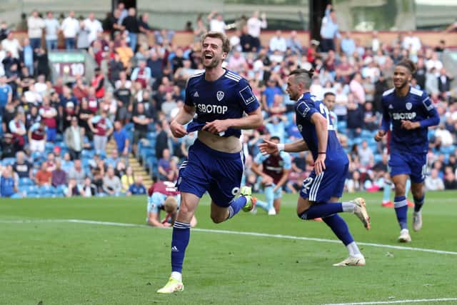 Patrick Bamford celebrates scoring Leeds United's equaliser during the Whites' 1-1 draw with Burnley at Turf Moor in August. Pic: Jan Kruger.