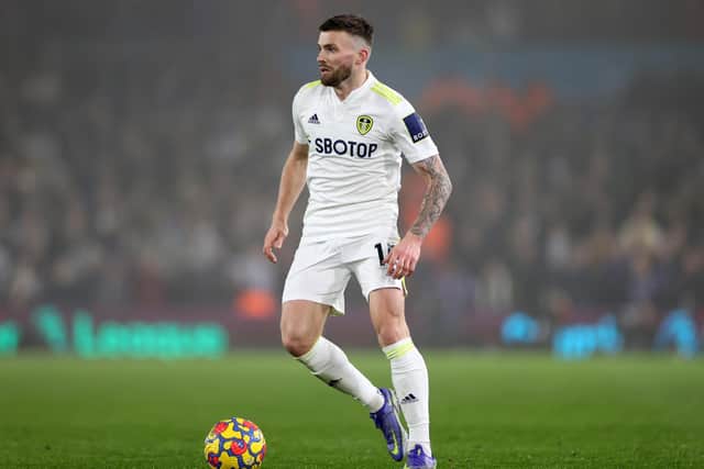 Stuart Dallas on the ball during Leeds United's 4-1 defeat to Arsenal. Pic: Naomi Baker.
