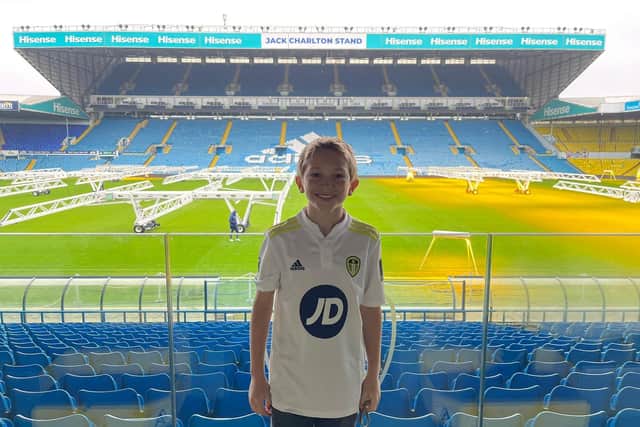 Roman Booker, 11, flew over from Chicago to watch Leeds United face Aston Villa - before the game was postponed