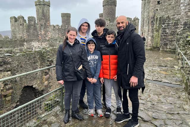 Jamie Jones-Buchanan MBE, with wife Emma and their sons Kurgan, aged 12, Dacx, 14, Bane, eight and Lore, 15. Picture by Jamie Jones-Buchanan.