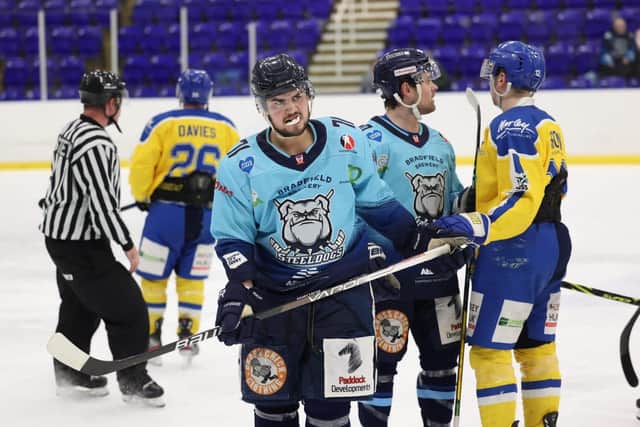 Jack Brammer was a lively presence all afternoon for Sheffield Steeldogs, fully earning his goal and three assists. Picture: Peter Best/Steeldogs Media.