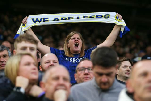 A Leeds United fan shows her support for the Whites at the Burnley clash. Pic: Robbie Jay Barratt.