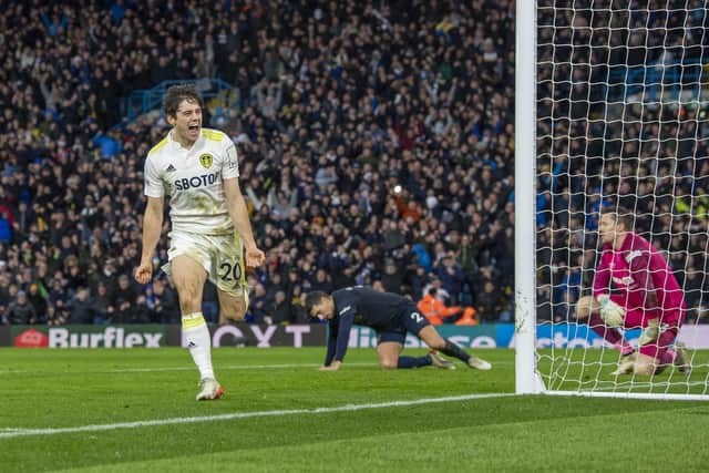 Leeds United's Dan James celebrates his goal in the 3-1 victory over Burnley at Elland Road on Sunday. 
Picture: Tony Johnson