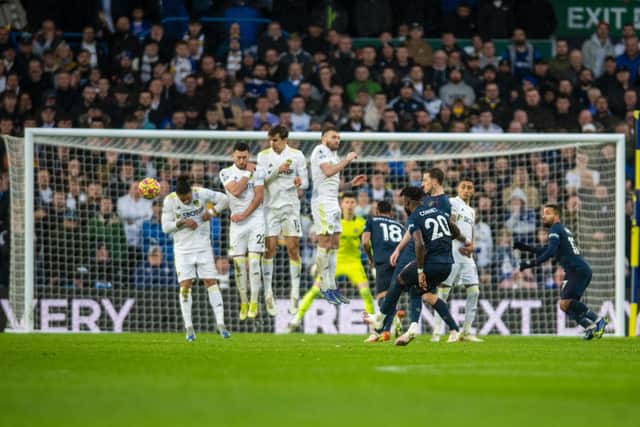 LEVELLER: Maxwel Cornet draws Burnley level against Leeds United at Elland Road with his direct free-kick, only for the Whites to hit back en route to recording a 3-1 victory. Picture by Tony Johnson.