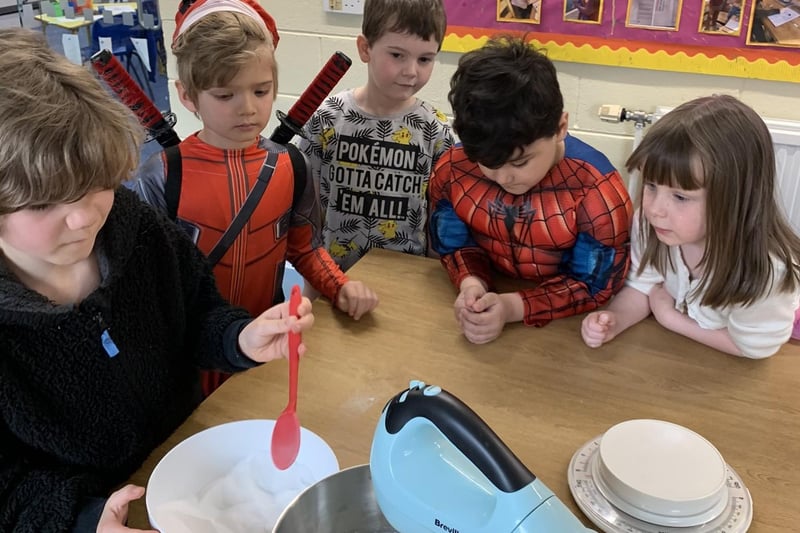 Super Heroes make great bakers! Brave ones tested the meringue mixture over their heads in the Year 1 class at Winchelsea School. EMN-210320-112935001
