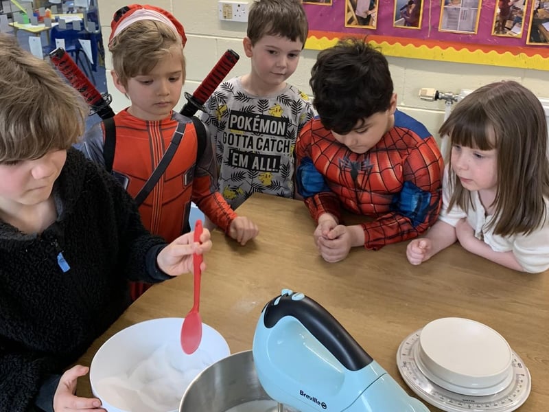 Super Heroes make great bakers! Brave ones tested the meringue mixture over their heads in the Year 1 class at Winchelsea School. EMN-210320-112935001