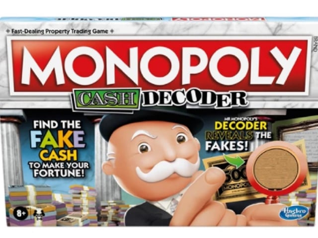 In the Monopoly Crooked Cash game things aren't always as they seem. Someone added fake cash and fake Chance cards! Luckily, Mr. Monopoly is giving players his decoder so they can find the fakes and still make a fortune.