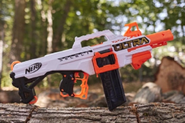 This one is hugely sought after this Christmas. The Nerf ULTRA SELECT blaster features a selector which lets you choose which of two clips you want to fire from, so you can switch between them as you battle. Take aim and rapid-fire darts from this fully motorized blaster! Hold down the acceleration button to power up the motor and press the trigger.