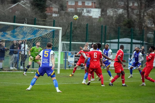 Action from Haywards Heath Town's 0-0 Isthmian south east division draw at home to Whitehawk / Pictures: Ray Turner