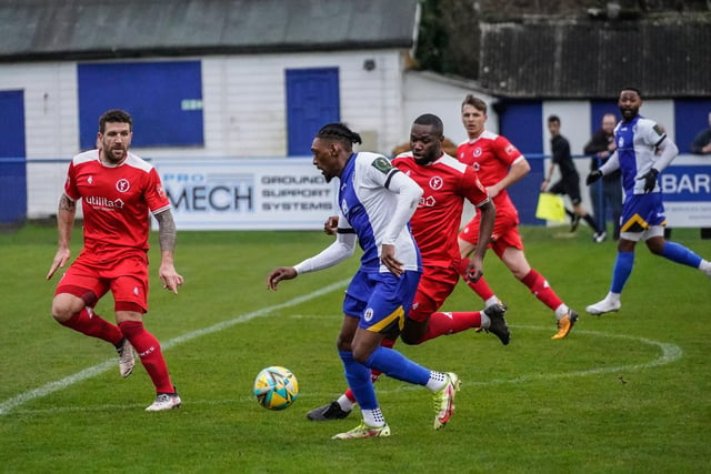 Action from Haywards Heath Town's 0-0 Isthmian south east division draw at home to Whitehawk / Pictures: Ray Turner