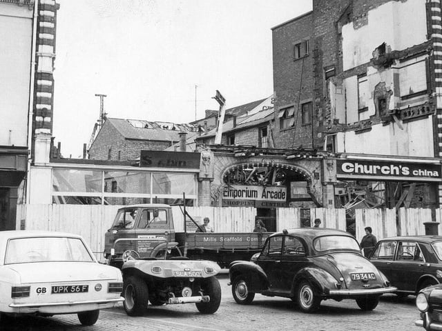 Demolition of Emporium Arcade Northampton Market Square 1972