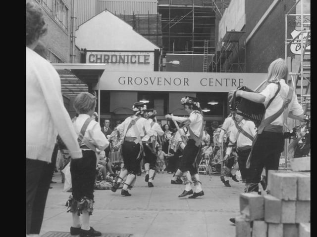 The old Grosvenor Centre, Morris dancing at Market Square entrance, date unknown