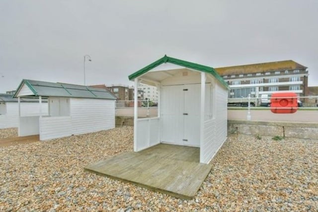 Bexhill Beach hut. The hut is situated close to Galley Hill SUS-220127-111932001
