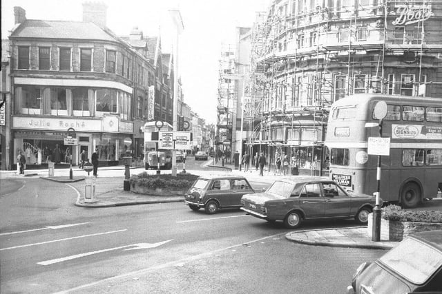 Gold Street-Drapery junction, Northampton town centre, October 10, 1968