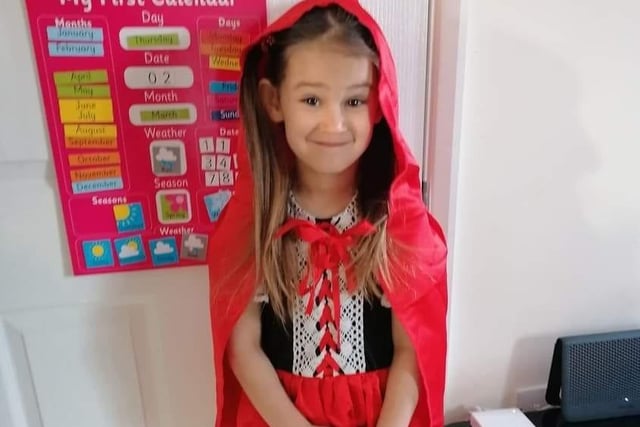 Elaine Stevens sent this one of her five year old granddaughter, Grace as Little Red Riding Hood. EMN-220403-132443001