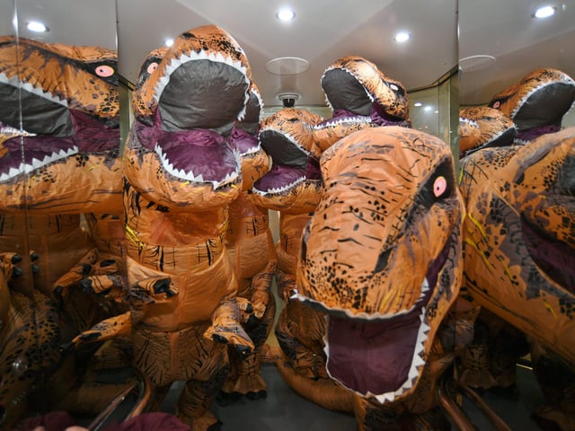 Inflatable dinosaurs roaming the City Centre to publicise the T.Rex:The Killer Question event at Peterborough Cathedral in July EMN-220303-151157009