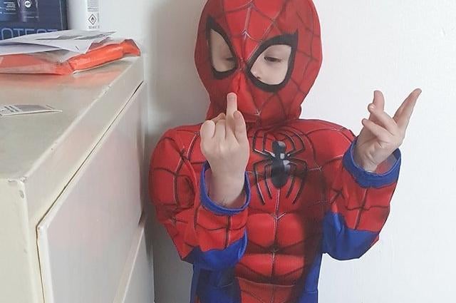 Jack as Spiderman for World Book day, from Hollie Clayton. EMN-220403-105300001