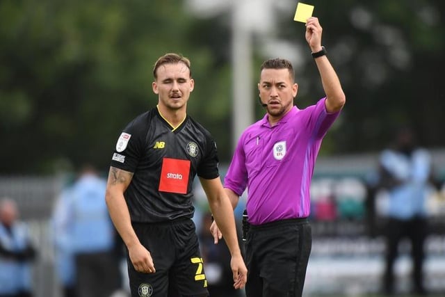 Referee Paul Howard shows a yellow card to Jack Diamond. Harrogate have had one player sent off this season.

Photo: Getty Images