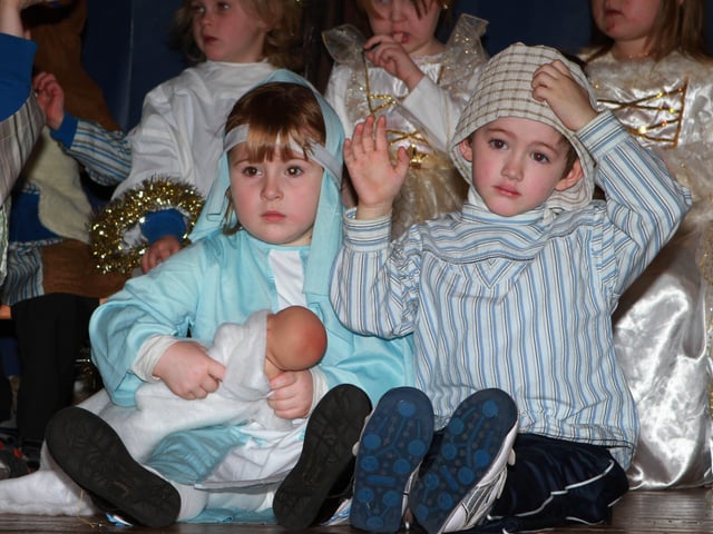 Connie Mullan and Conan Trainor who were Mary and Joseph in the Termoncanice P1 Nativity play. (1312JB10)