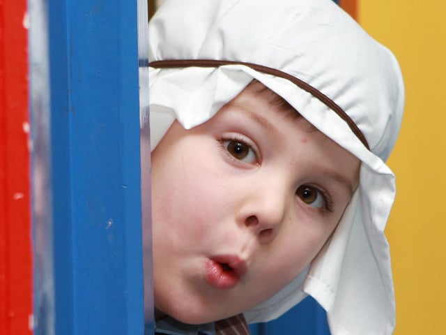 Young Ben MacDonald awaits his turn to go on stage in Ballymacgroarty Irish Schools Nativity play. (2312JB13)
