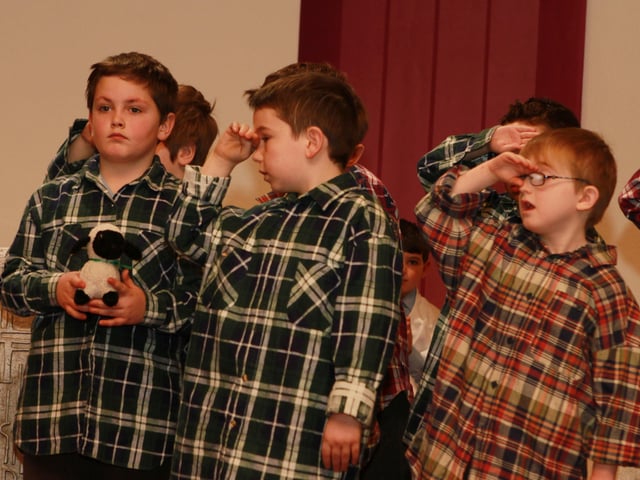 A few of the shepherds looking for their sheep in St Brigid's PS Nativity Play. (2312JB08)