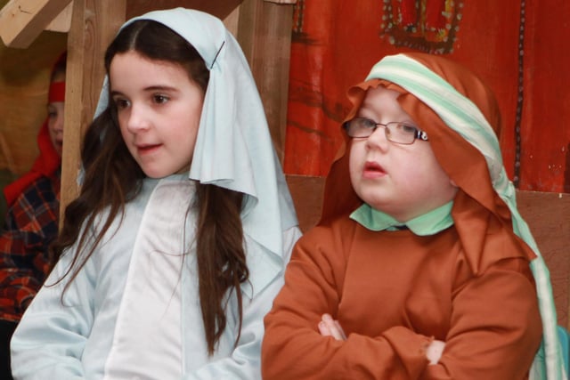 Long Tower PS pupils Camara O'Neill and John Paul Doherty as Mary & Joseph in their recent Nativity Play.  (2312JB03)