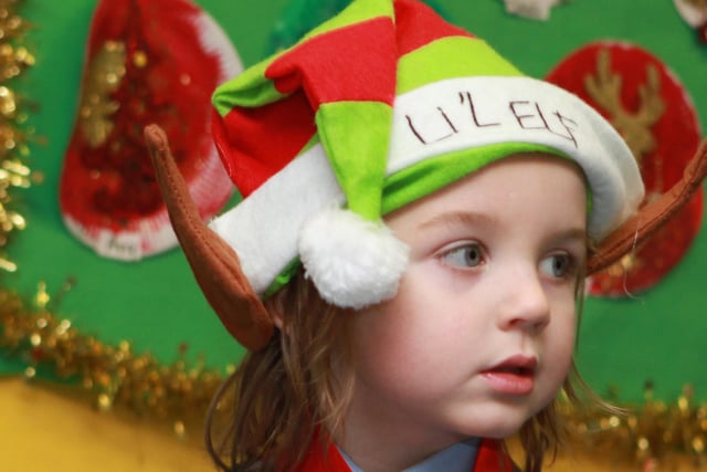 'Domhnaill as one of the elfs in Ballymagroarty Irish Schools Nativity play.  (2312JB12)
