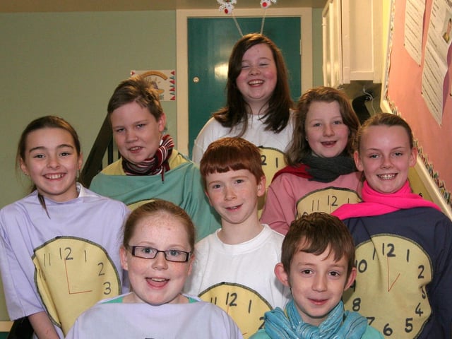 Pupils at Ballykelly Primary School who played the Tick and Tock characters in the schools Christmas show. INLV5211-056KDR