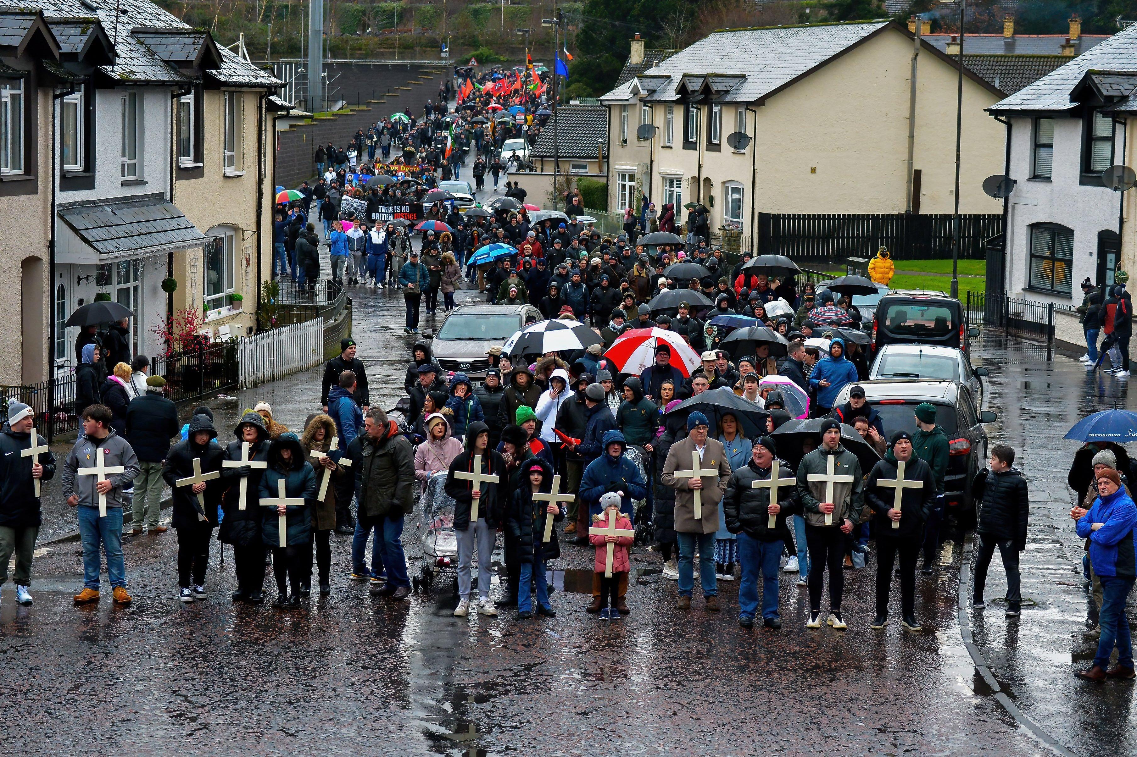 Relatives carry crosses at the Bloody Sunday March Committee’s Annual Bloody Sunday March on Sunday afternoon last. Photo: George Sweeney, DER2205GS – 037