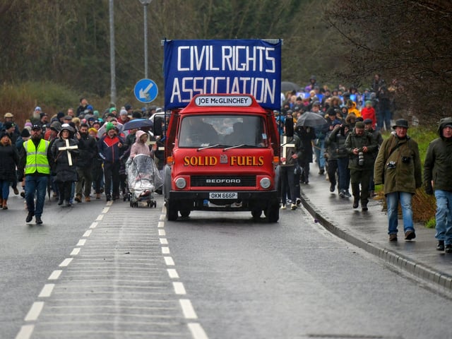 The Bloody Sunday March Committee’s Annual Bloody Sunday March moves along Southway on Sunday afternoon last. Photo: George Sweeney, DER2205GS – 035