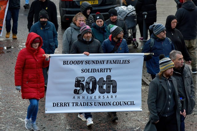 Derry Trades Union Council representatives attend the Bloody Sunday March Committee’s Annual Bloody Sunday March on Sunday afternoon last. Photo: George Sweeney, DER2205GS – 040