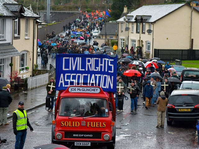 The Bloody Sunday March Committee’s Annual Bloody Sunday March moves along Brandywell Road on Sunday afternoon last. Photo: George Sweeney, DER2205GS – 036
