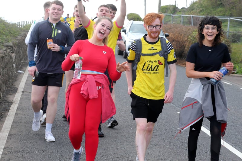 Some of those who took part in the Carnlough to Cushendall fundraising event to raise funds for mental health awareness. Picture:  Kevin McAuley/McAuley Multimedia