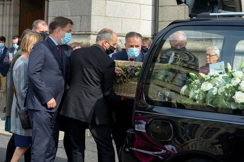 The coffin of Pat Hume is place in a hearse after Requiem Mass in St Eugene’s Cathedral on Monday morning.  Photo: George Sweeney.  DER2136GS – 055
