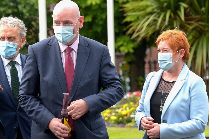 Mark Durkan MLA and his wife Jackie arriving at St Eugeneâ€TMs Cathedral for a Requiem Mass for Pat Hume on Monday morning. George Sweeney.  DER2136GS â€“ 047