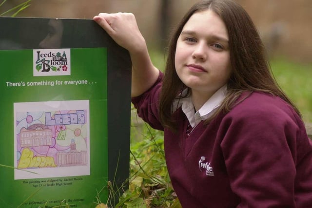 This is Intake Primary School pupil Rachel Morris with her winning poster design for Leeds in Bloom. Pictured in September 2003.