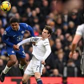 BAD DAY: For Leeds United's Brenden Aaronson, right, but not Chelsea matchwinner Wesley Fofana, left. Photo by JUSTIN TALLIS/AFP via Getty Images.
