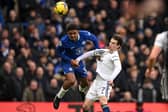 BAD DAY: For Leeds United's Brenden Aaronson, right, but not Chelsea matchwinner Wesley Fofana, left. Photo by JUSTIN TALLIS/AFP via Getty Images.