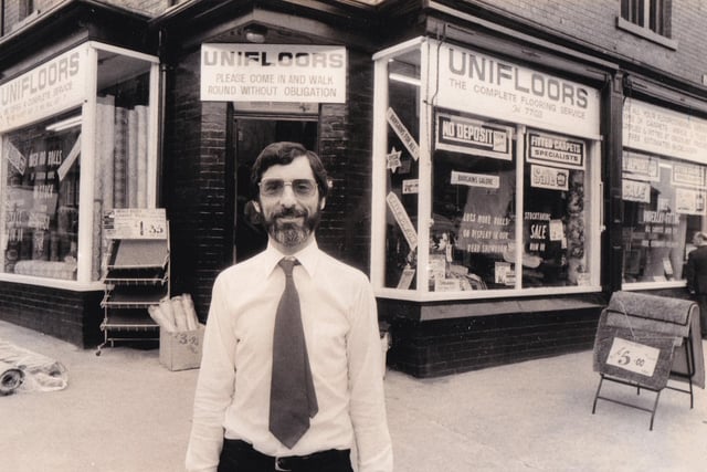The shop front of Unifloors on Dewsbury Road in Beeston was deceptive in its narrow site. For behind the small frontage lie miles of carpet in every style, colour and texture. Pictured is owner David Hudson in July 1983.