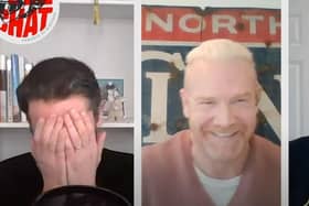 David Prutton, left, tries to hide his embarrassment.