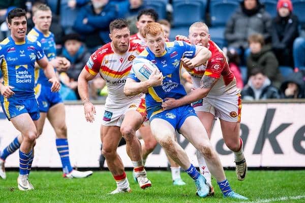 Luis Roberts on the ball for Leeds Rhinos agianst Catalans Dragons. Picture by Allan McKenzie/SWpix.com.